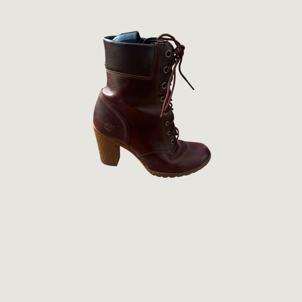 Timberland Glancy Burgundy Leather Lace Up Heeled Boots Women's 7 A18Z6